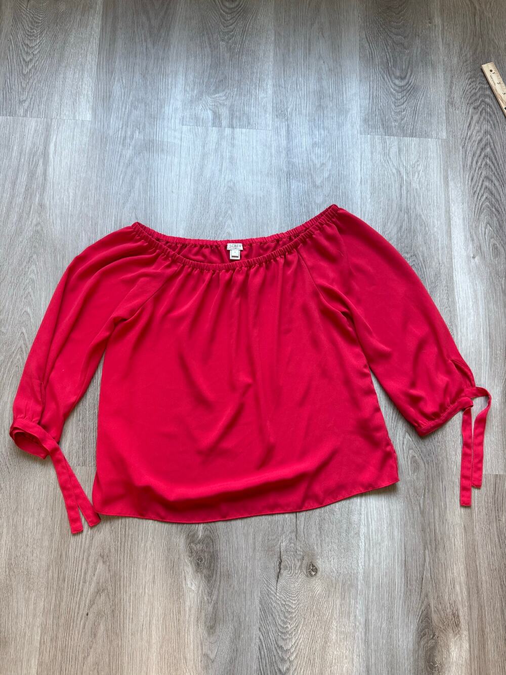 J. Crew Blouse, women’s size small, red, tie sleeve, scoop neck